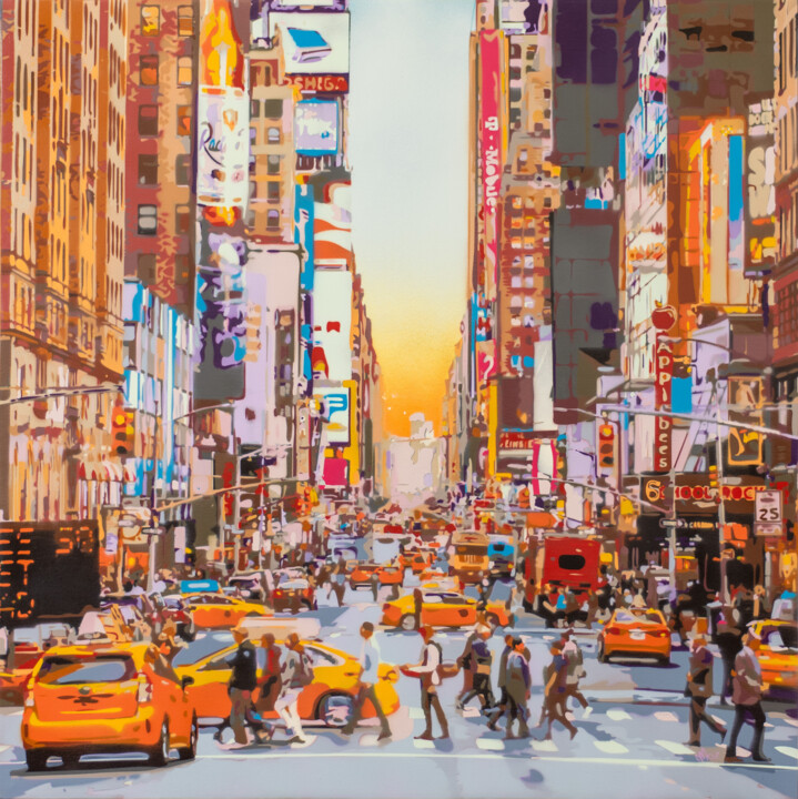 Painting titled "New York Street #2" by Marco Barberio, Original Artwork, Spray paint Mounted on Wood Stretcher frame