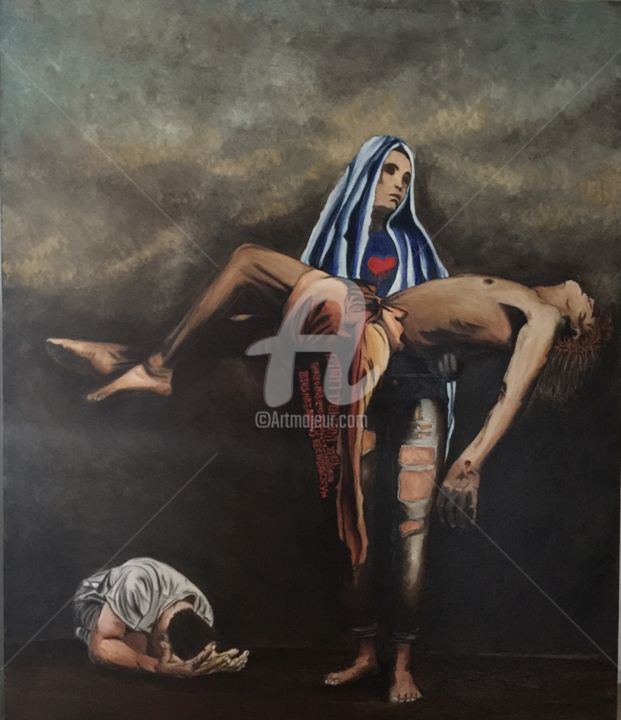 Painting titled "La Pietà" by Marco Bonina, Original Artwork, Oil