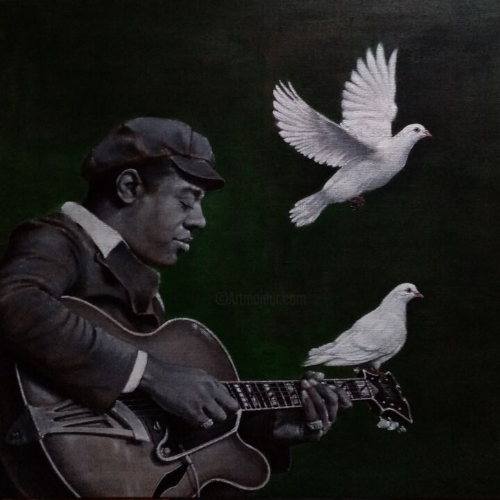 Schilderij getiteld "Grant Green & White…" door Marco Castiço, Origineel Kunstwerk, Acryl