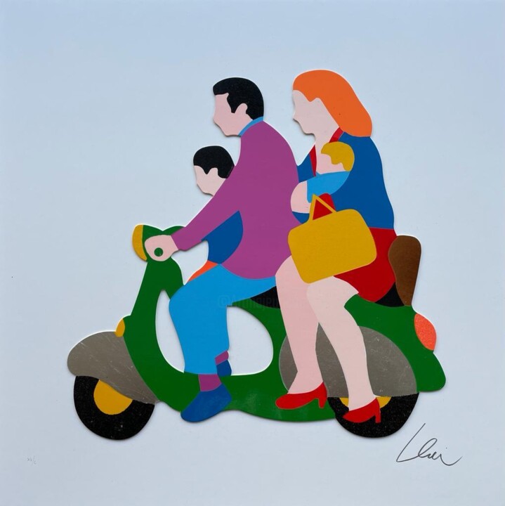 Prenten & gravures getiteld "Family Business" door Marco Lodola, Origineel Kunstwerk, Zeefdruk