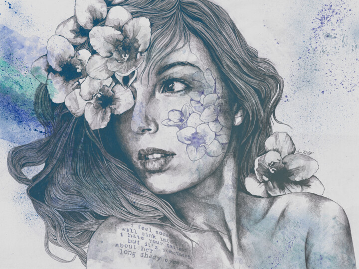 Arts numériques intitulée "Mascara blue | woma…" par Marco Paludet, Œuvre d'art originale, Crayon