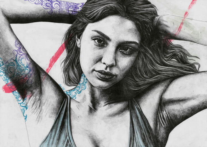 Strange Machines | Line Art Tattoo Woman, 描画 Marco Paludet