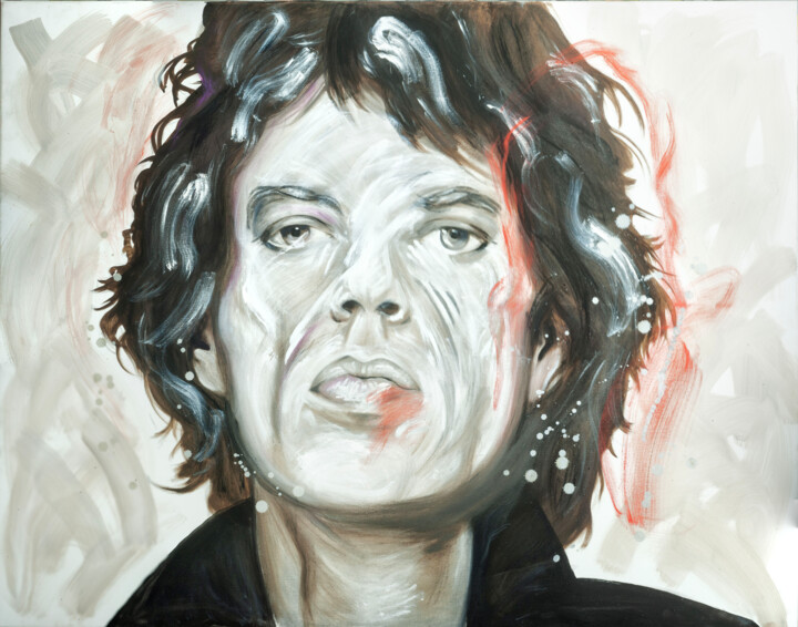 Pittura intitolato "Mick Jagger_2" da Marco Perini, Opera d'arte originale, Olio Montato su Telaio per barella in legno