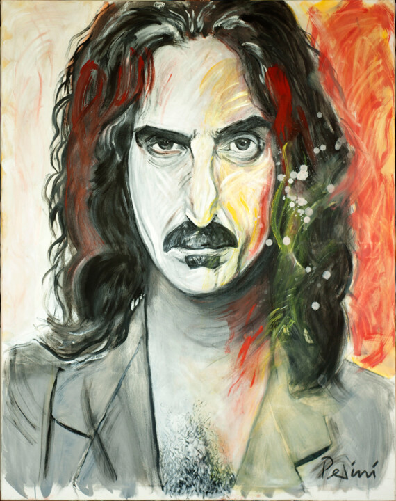 Pittura intitolato "Frank Zappa" da Marco Perini, Opera d'arte originale, Olio Montato su Telaio per barella in legno