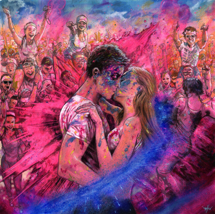 Painting titled "The color run" by Marco Russo, Original Artwork, Acrylic