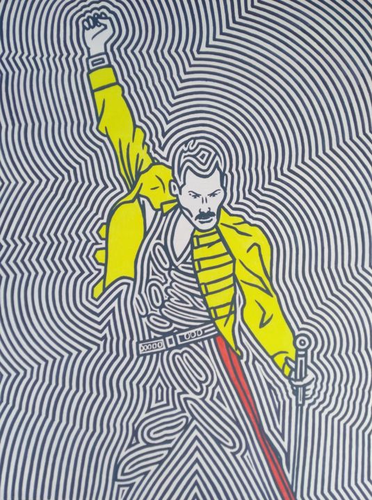 Pittura intitolato "Freddie Mercury" da Marco Ugoni, Opera d'arte originale, Acrilico Montato su Telaio per barella in legno