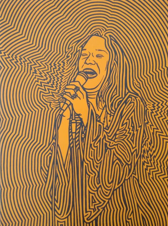 Malarstwo zatytułowany „Janis Joplin” autorstwa Marco Ugoni, Oryginalna praca, Akryl Zamontowany na Drewniana rama noszy