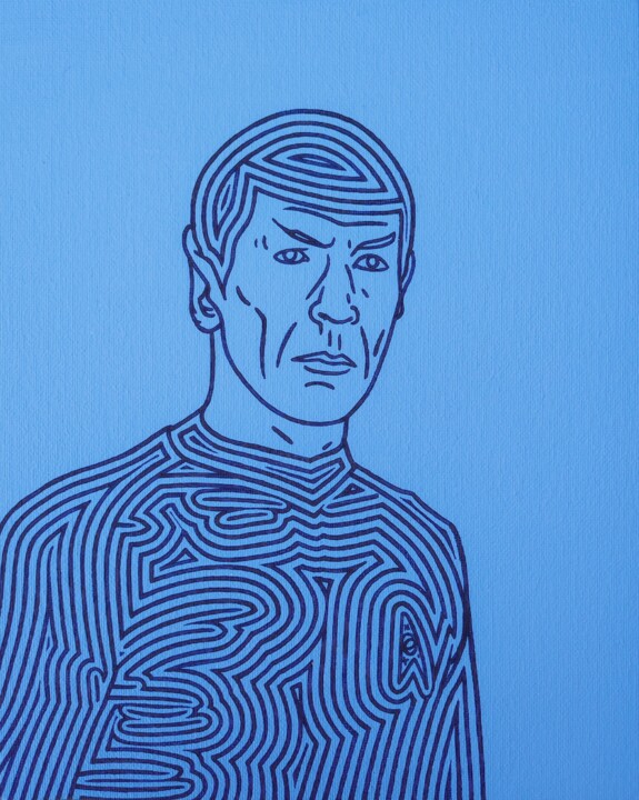 Painting titled "Spock" by Marco Ugoni, Original Artwork, Acrylic Mounted on Cardboard