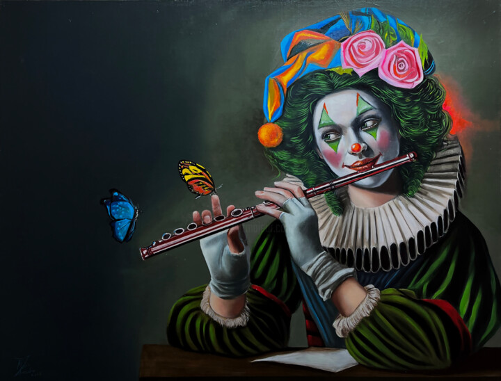 Painting titled "La flauta mágica" by Marco Zamudio, Original Artwork, Oil Mounted on Wood Panel