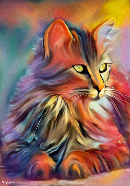 Digitale Kunst mit dem Titel "Gatto solare" von Marco Ciarciaglino, Original-Kunstwerk, Digitale Malerei