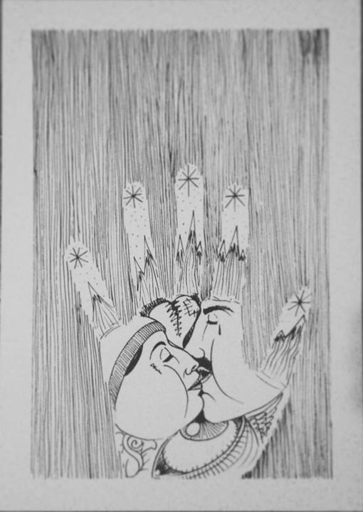 Disegno intitolato "Un bacio per linea" da Marco Cirulli, Opera d'arte originale, Pennarello