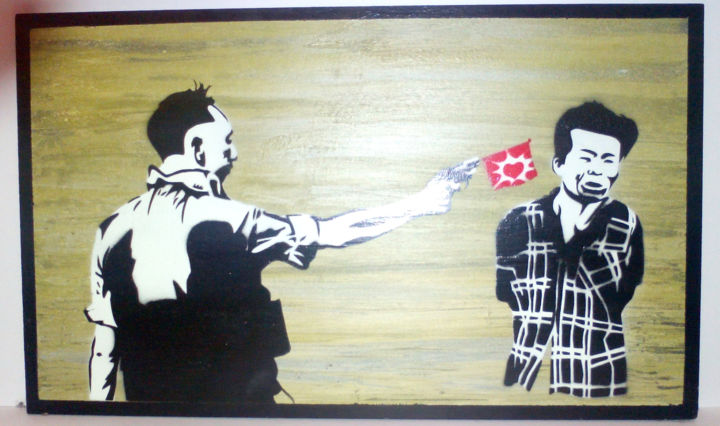 Pintura intitulada "" Refém do medo "" por Marcos Mira, Obras de arte originais, Tinta spray