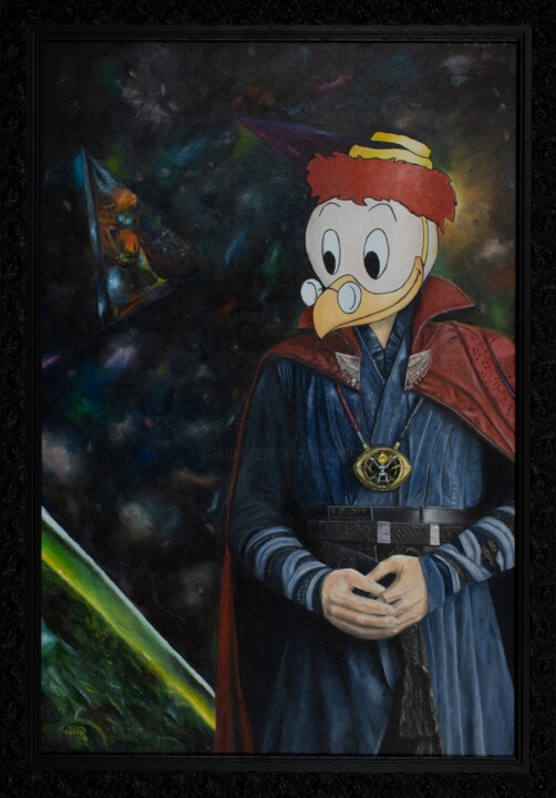 Painting titled "Doctor Gearloose St…" by Marco Santos, Original Artwork, Oil Mounted on Wood Stretcher frame