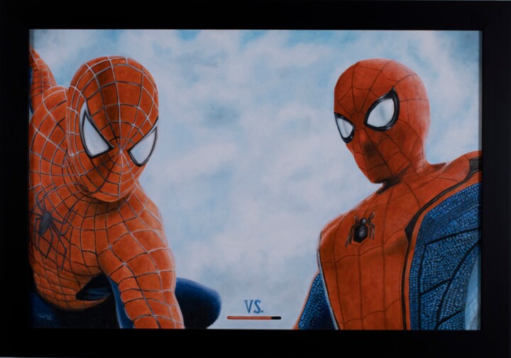 Painting titled "Spider-man - Tobey…" by Marco Santos, Original Artwork, Oil Mounted on Wood Stretcher frame