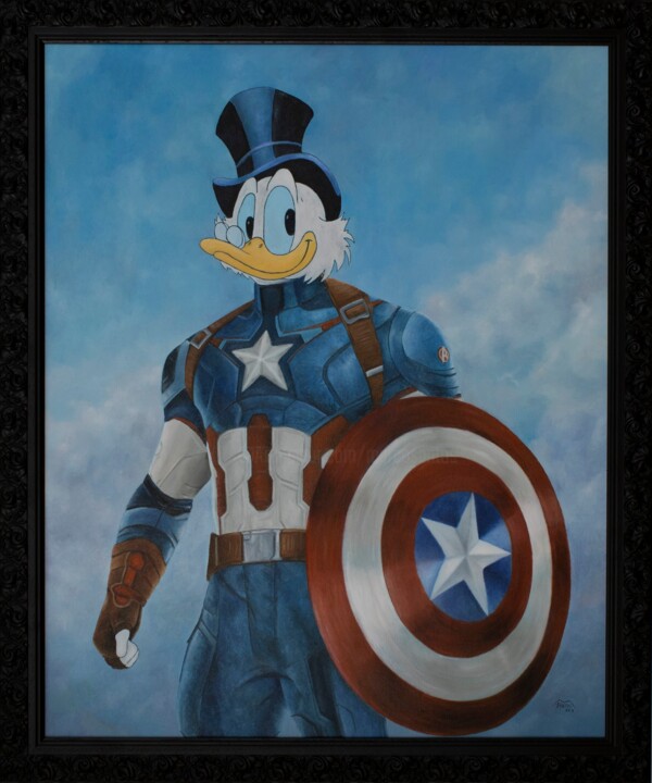 「Captain Scrooge McD…」というタイトルの絵画 Marco Santosによって, オリジナルのアートワーク, オイル ウッドストレッチャーフレームにマウント