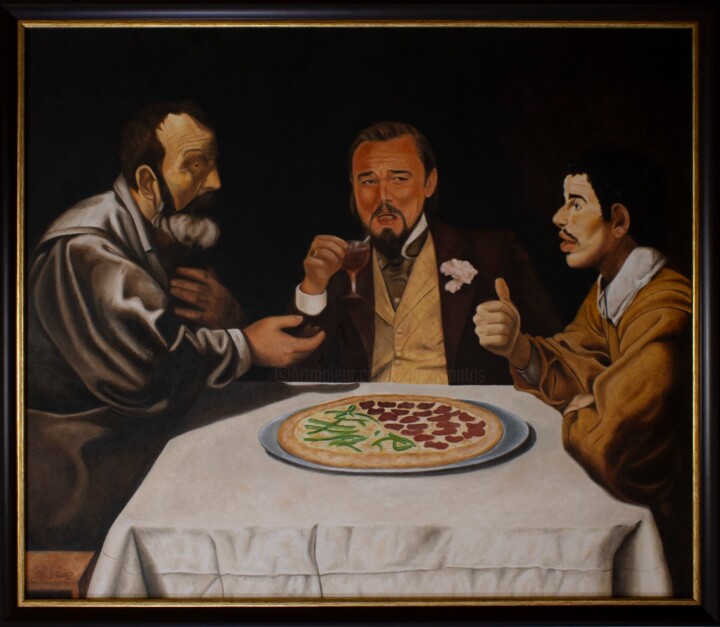 Peinture intitulée "The Lunch with Mr.…" par Marco Santos, Œuvre d'art originale, Huile Monté sur Châssis en bois