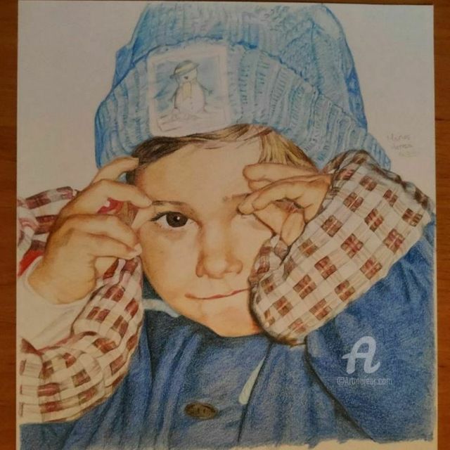 Drawing titled "Shy kid" by Marcos Herrera, Original Artwork, Pencil