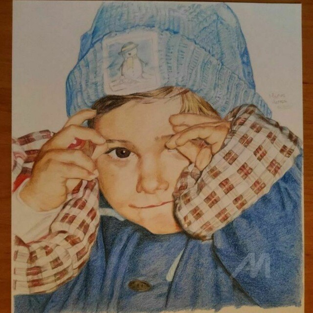 "Shy kid" başlıklı Resim Marcos Herrera tarafından, Orijinal sanat, Kalem