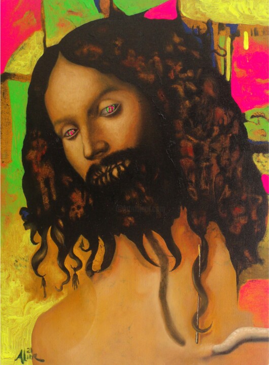 Painting titled "Aleph" by Marcos Tedeschi, Original Artwork, Oil Mounted on Wood Stretcher frame