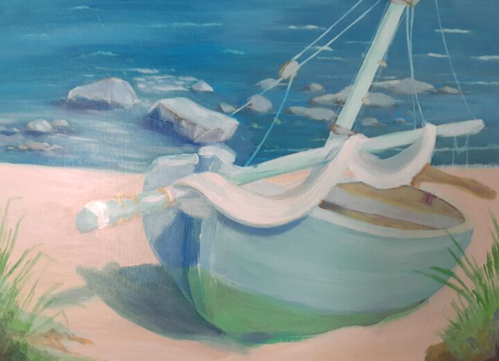 Painting titled "Alone on the beach" by Marcel Ramet, Original Artwork, Acrylic