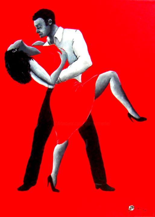Painting titled "Tango rouge XVIII" by Marc Parmentier, Original Artwork, Acrylic Mounted on Wood Stretcher frame
