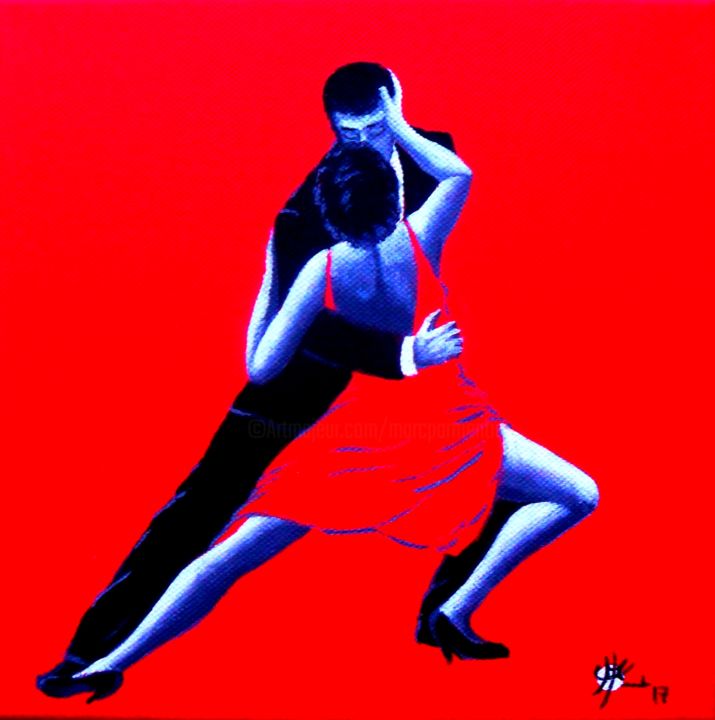 Malarstwo zatytułowany „Tango rouge XXII” autorstwa Marc Parmentier, Oryginalna praca, Akryl Zamontowany na Drewniana rama n…