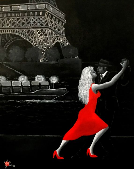 Painting titled "Eiffel Tango" by Marc Parmentier, Original Artwork, Acrylic Mounted on Wood Stretcher frame