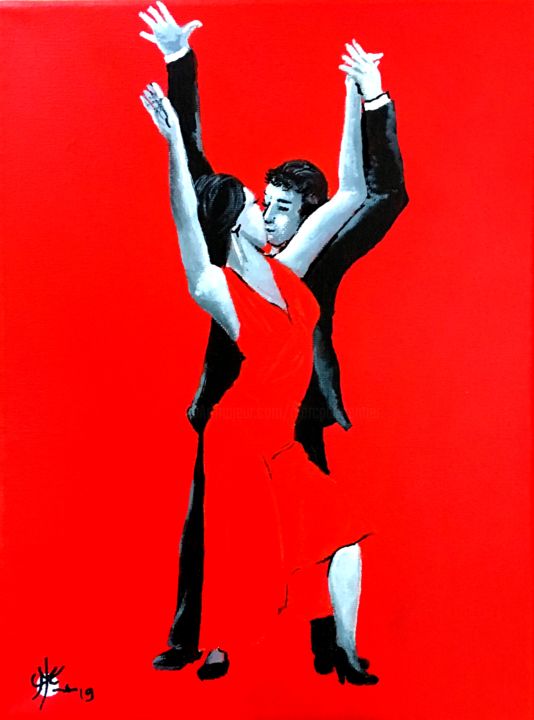 Ζωγραφική με τίτλο "Tango rouge XXIV" από Marc Parmentier, Αυθεντικά έργα τέχνης, Ακρυλικό Τοποθετήθηκε στο Ξύλινο φορείο σκ…