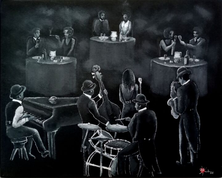 Painting titled "Concert au club" by Marc Parmentier, Original Artwork, Acrylic