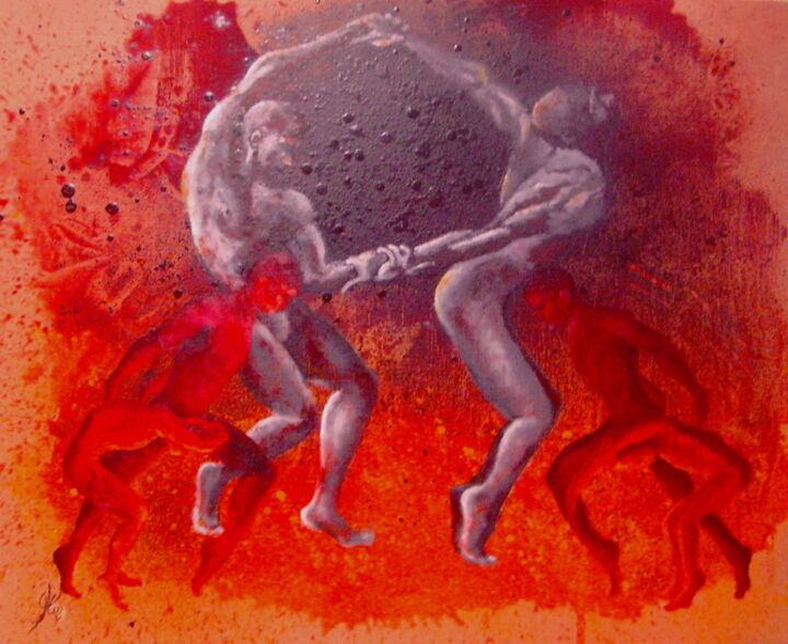 Peinture intitulée "Danse du feu" par Marc Parmentier, Œuvre d'art originale, Acrylique Monté sur Châssis en bois
