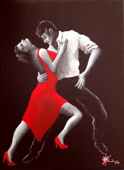 Malerei mit dem Titel "Tango noir XV" von Marc Parmentier, Original-Kunstwerk, Acryl Auf Keilrahmen aus Holz montiert