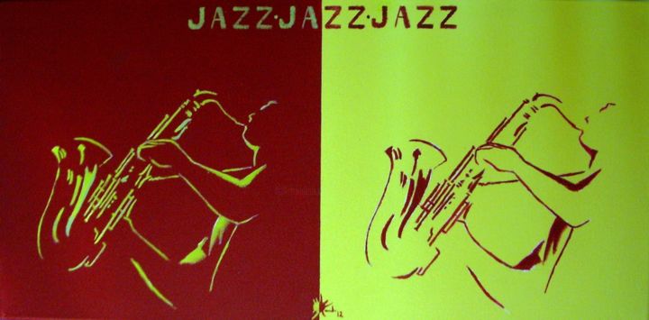 Painting titled "Jazz Jazz Jazz" by Marc Parmentier, Original Artwork, Acrylic Mounted on Wood Stretcher frame