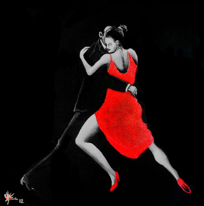 Painting titled "Tango libre" by Marc Parmentier, Original Artwork, Acrylic Mounted on Wood Stretcher frame