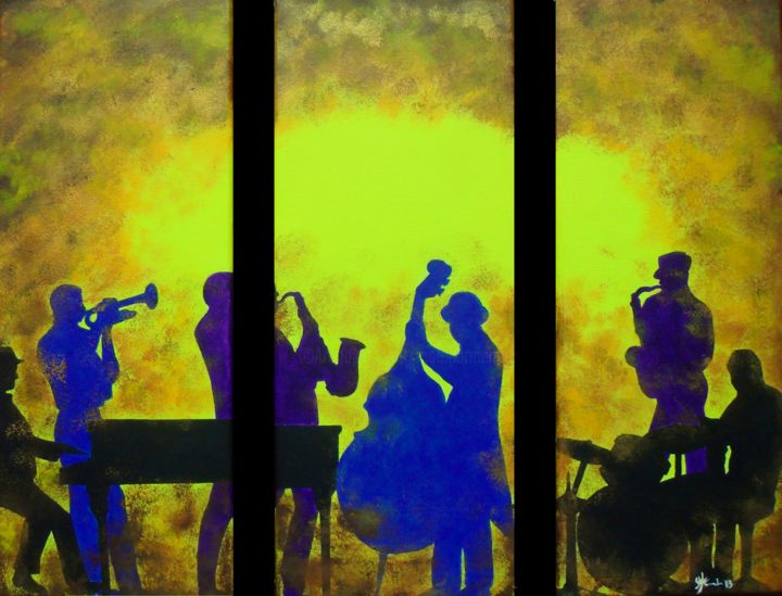 Peinture intitulée "Jazz en feu" par Marc Parmentier, Œuvre d'art originale, Acrylique Monté sur Châssis en bois
