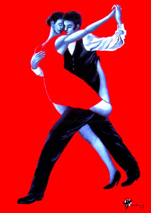 Malerei mit dem Titel "Tango rouge IX" von Marc Parmentier, Original-Kunstwerk, Acryl