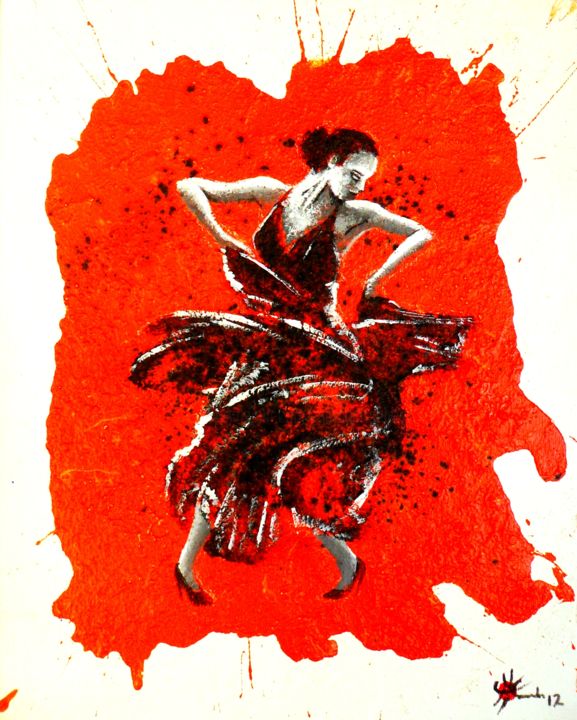 Malerei mit dem Titel "Flamenco" von Marc Parmentier, Original-Kunstwerk, Acryl