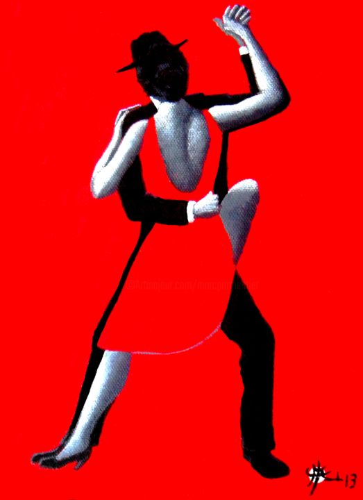 Schilderij getiteld "Tango rouge X" door Marc Parmentier, Origineel Kunstwerk, Acryl Gemonteerd op Frame voor houten brancard