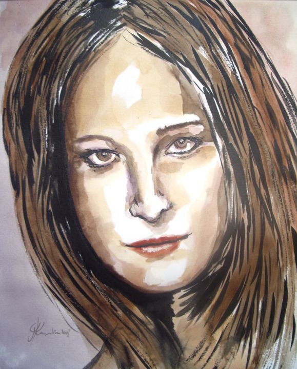 Painting titled "Marie GILLAIN" by Marc Parmentier, Original Artwork, Watercolor