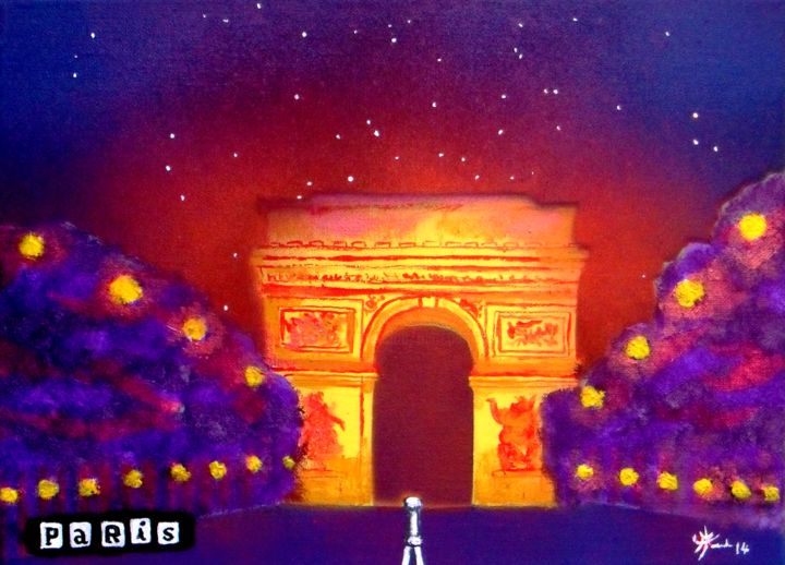 Painting titled "Arc de triomphe" by Marc Parmentier, Original Artwork, Acrylic Mounted on Wood Stretcher frame