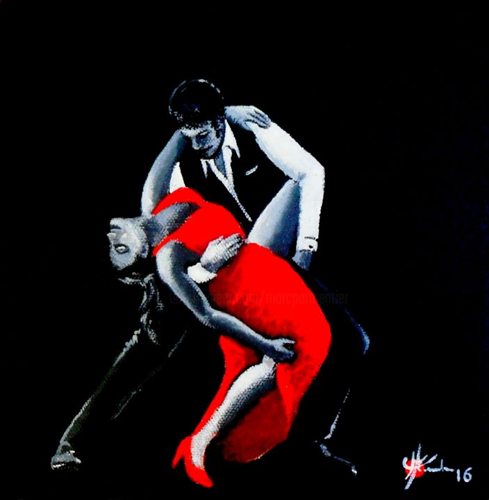 Painting titled "Tango noir VII" by Marc Parmentier, Original Artwork, Acrylic Mounted on artwork_cat.