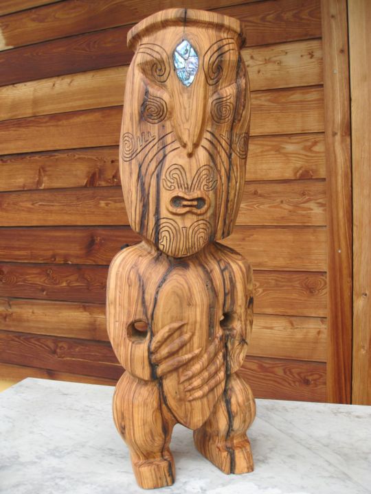 Sculpture titled "Tiki, Maori Pa entr…" by Marc Poget, Original Artwork, Wood