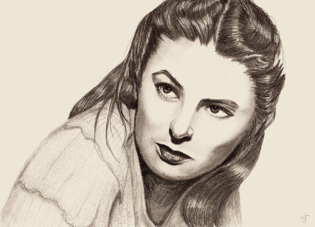 Drawing titled "Ingrid Bergman" by Marcurell, Original Artwork