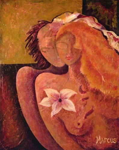 Painting titled "LOVERS" by Leslie Marcus, Original Artwork, Oil