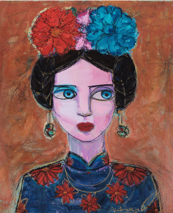 Painting titled "Frida Multicultural" by Marcus Jacobina, Original Artwork, Acrylic