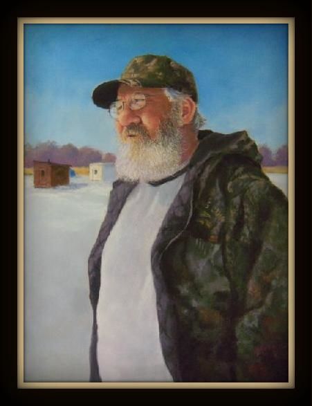 Painting titled "uncle-dan-ice-fishe…" by Marcus Moller, Original Artwork, Oil