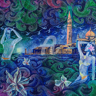 Painting titled "bathing in Venice" by Mardiyantoro Setyo, Original Artwork, Acrylic