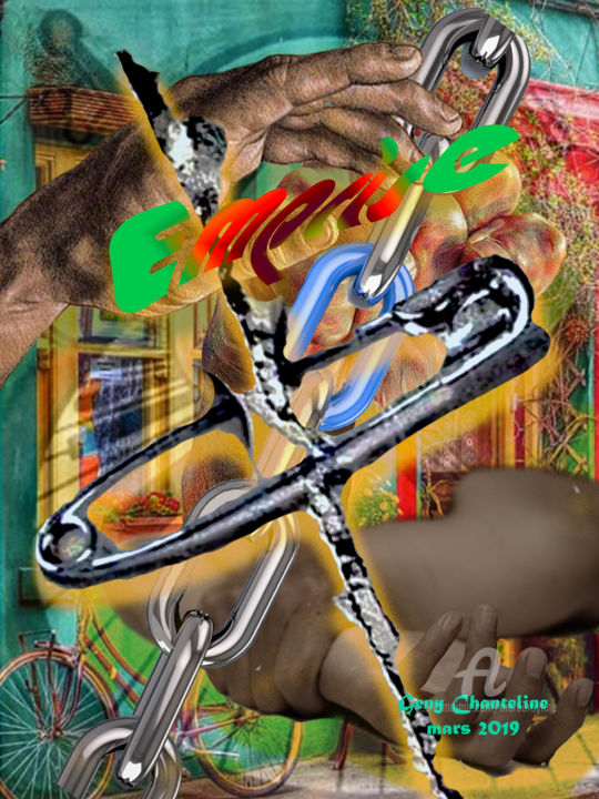Digital Arts titled "emprise" by Geny Chanteline, Original Artwork, Digital Painting Mounted on Wood Stretcher frame