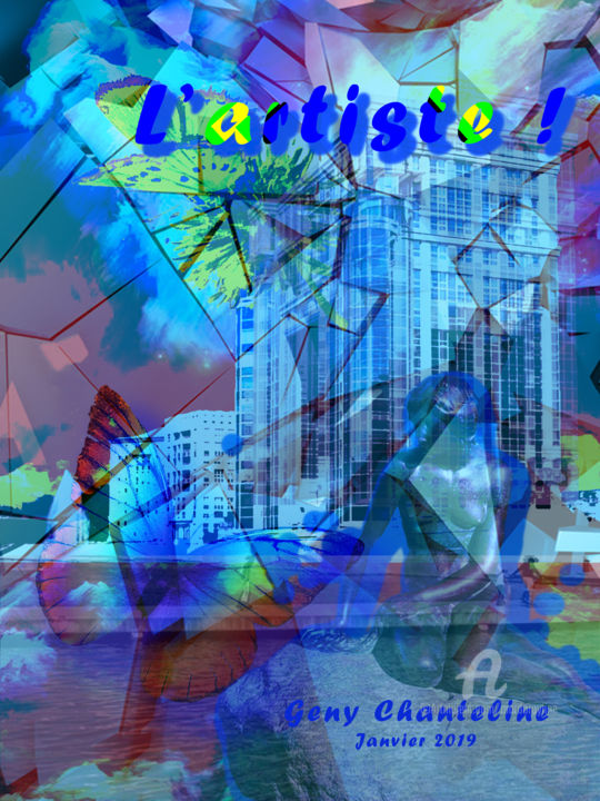 Digitale Kunst getiteld "L'artiste" door Geny Chanteline, Origineel Kunstwerk, Digitaal Schilderwerk Gemonteerd op Frame voo…