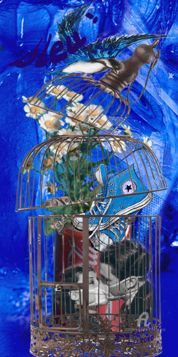 Digital Arts titled "bleu" by Geny Chanteline, Original Art, Digital Painting Mounted on Stretcher frame