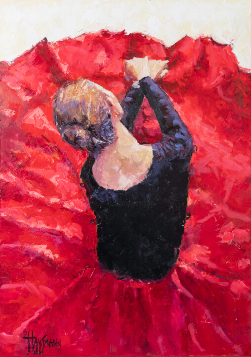 Painting titled "Red Skirt" by Marek Hausmann, Original Artwork, Oil